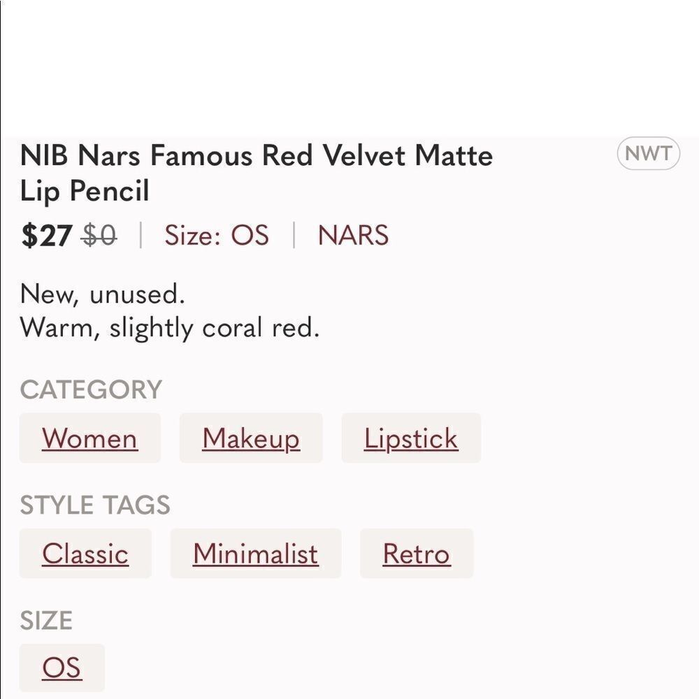 NARS Velvet Matte Lip Pencil in “Famous Red” #2489 Net wt. 0.08oz. NWT - Picture 6 of 7